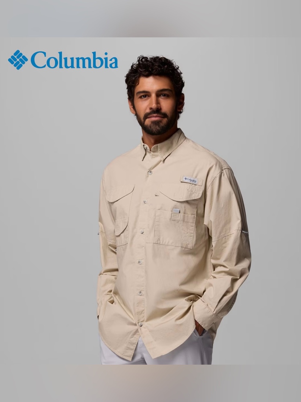 Columbia Men's PFG Bonehead Long Sleeve Fishing Utility Shirt - Fossil Beige